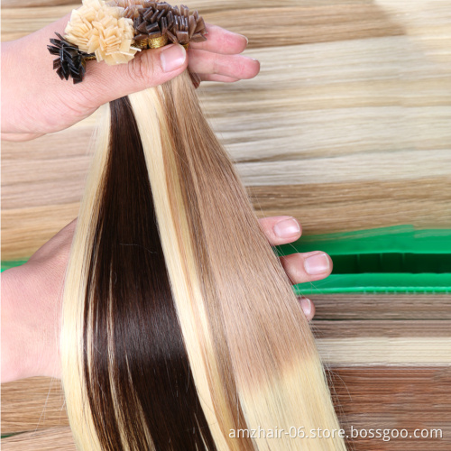 Quality Italian Keratin Pre Bonded Flat Tip Human Hair Extensions Double Drawn European Ombre Hair Extension Bundles 10-20 Inch